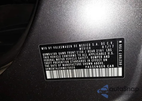 2017 Volkswagen Jetta 1.4T S from USA, damaged, VIN 3VW2B7AJ2HM315035